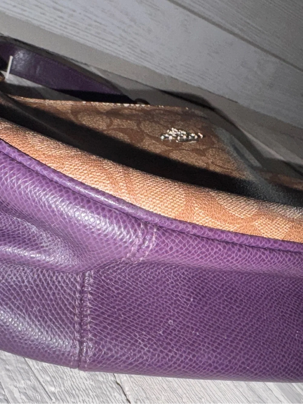Coach Harley Hobo Bag Signature Canvas Purple Leather Trim F38267 June 2016 Y2K - Picture 3 of 10